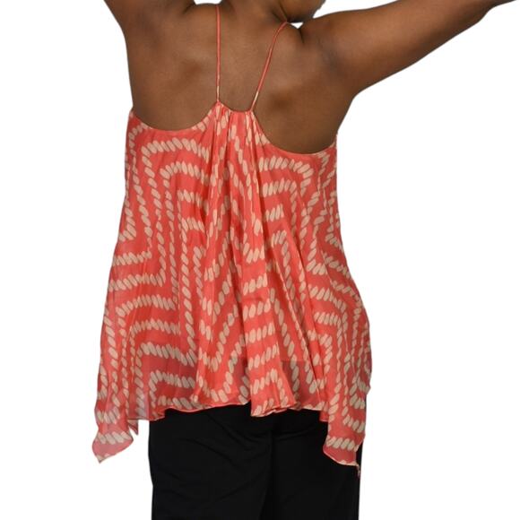 Milly Handkerchief Hem Top Orange Coral Silk Tank Swing Racerback Chiffon 2 - Picture 2 of 13